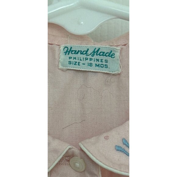 Vtg Pink Baby Dress 1950s Hand Made Philippines Size 18 Months Emboidered Flower - Picture 3 of 10